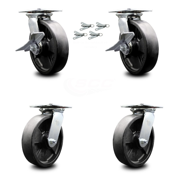 Service Caster 8 Inch Glass Filled Nylon Caster Set with Roller Bearing 4 Swivel Lock 2 Brake SCC-35S820-GFNR-SLB-BSL-2-BSL-2 - main